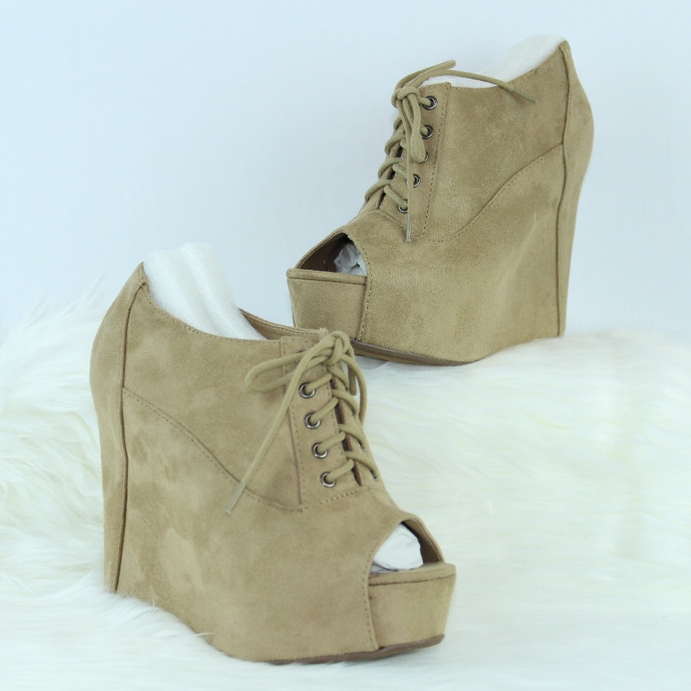 3/$25 Faux Suede Tie Front Peep Toe Wedges Size 7